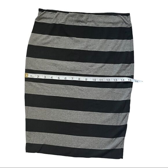 ZARA W&B Collection midi skirt bodycon pencil stretch striped black grey size M - Picture 6 of 13